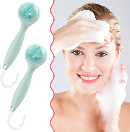 2 Pack Silicone Manual Facial Cleansing Brush, Skin Friendly Waterproof Face Cleaning Scrubber Exfoliator Cleanser for Blackheads Whiteheads Makeup Residues Removal- Green