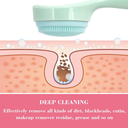 2 Pack Silicone Manual Facial Cleansing Brush, Skin Friendly Waterproof Face Cleaning Scrubber Exfoliator Cleanser for Blackheads Whiteheads Makeup Residues Removal- Green