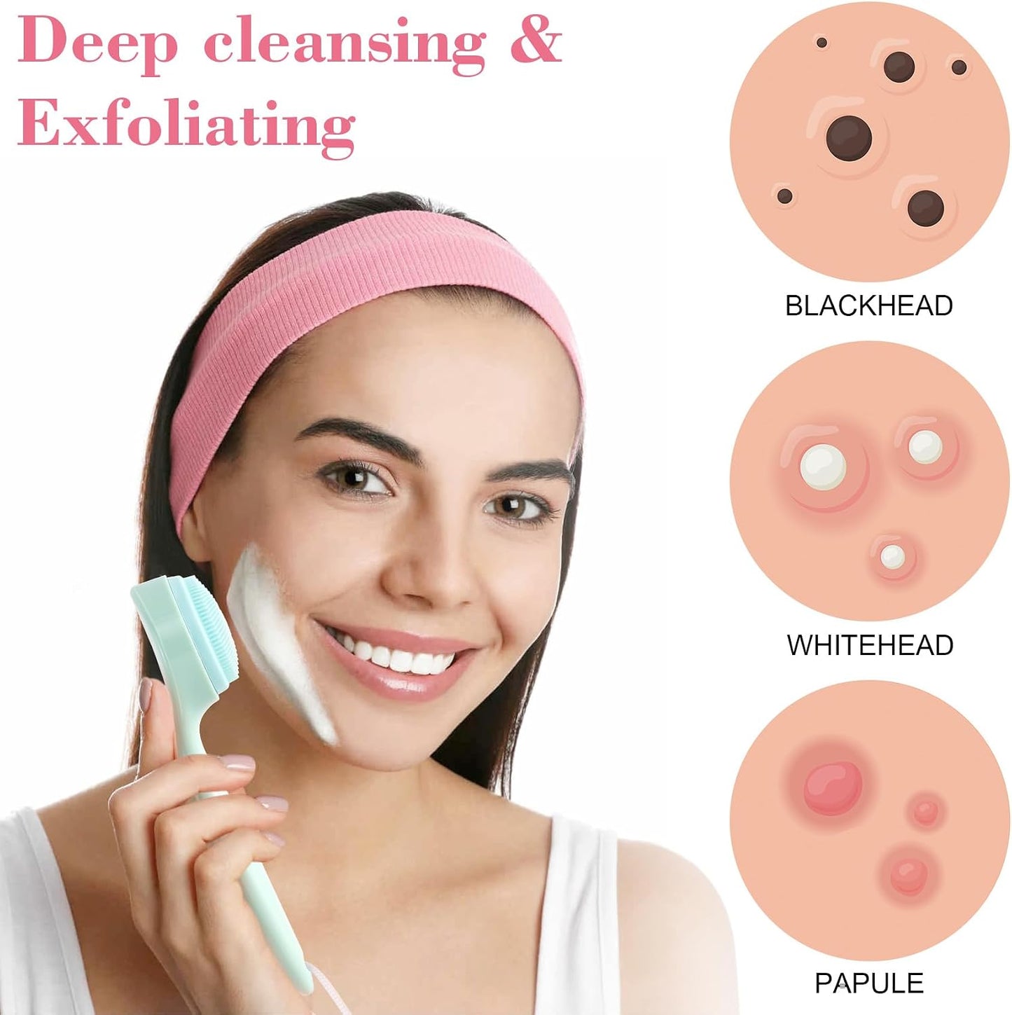 2 Pack Silicone Manual Facial Cleansing Brush, Skin Friendly Waterproof Face Cleaning Scrubber Exfoliator Cleanser for Blackheads Whiteheads Makeup Residues Removal- Green