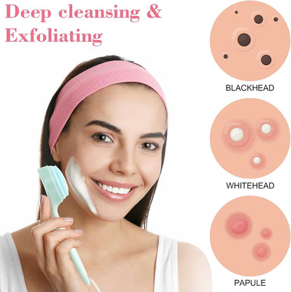 2 Pack Silicone Manual Facial Cleansing Brush, Skin Friendly Waterproof Face Cleaning Scrubber Exfoliator Cleanser for Blackheads Whiteheads Makeup Residues Removal- Green