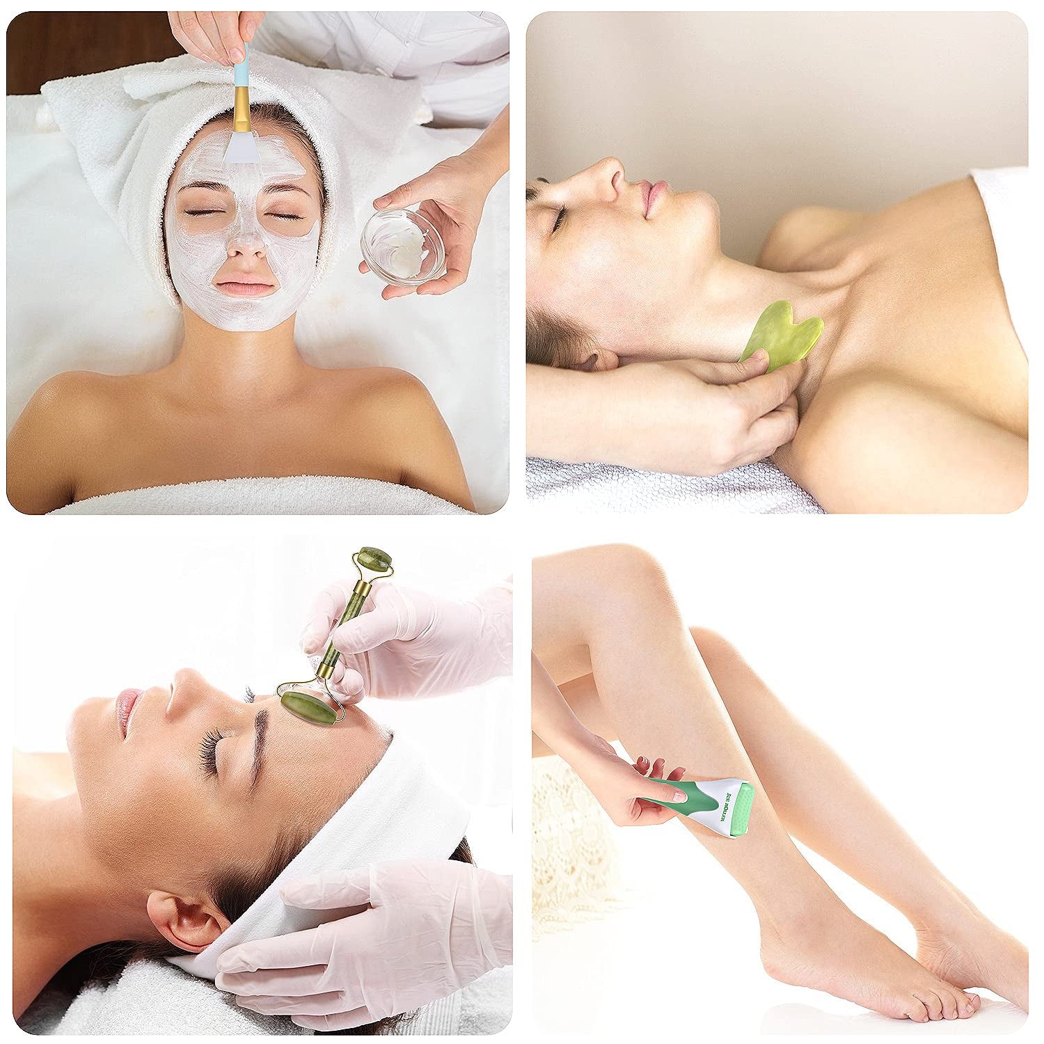 6 in 1 Ice Roller & Jade Roller and Gua Sha Set, Facial Massage Kits, Facial Roller Kit with Gua Sha Tool and Silicone Brush, Anti-Aging Jade Stone Massager for Face, Eyes, Neck Massage