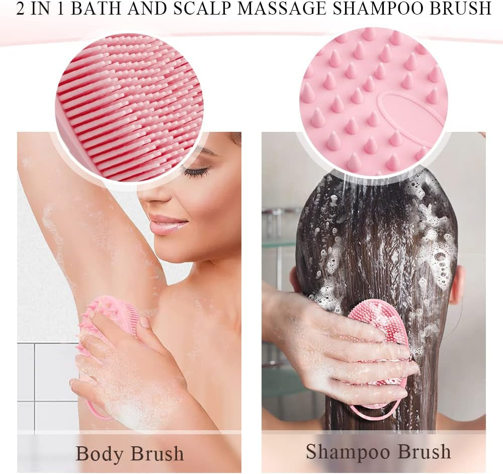 Silicone Body Scrubber, Silicone Loofah, 2 Pcs Silicone Shower Scrubber, Exfoliating Silicone Shower Scrubber, 2 in 1 Silicone Body Scrub Brush Scalp Massager Shampoo Brush for All Skin Men Women Kids