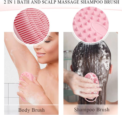 Silicone Body Scrubber, Silicone Loofah, 2 Pcs Silicone Shower Scrubber, Exfoliating Silicone Shower Scrubber, 2 in 1 Silicone Body Scrub Brush Scalp Massager Shampoo Brush for All Skin Men Women Kids