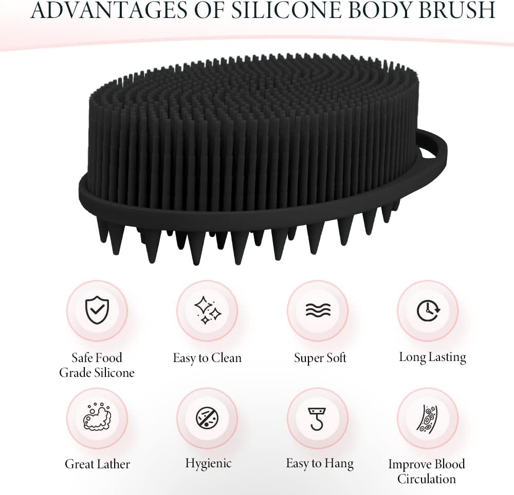 Silicone Body Scrubber, Silicone Loofah, 2 Pcs Silicone Shower Scrubber, Exfoliating Silicone Shower Scrubber, 2 in 1 Silicone Body Scrub Brush Scalp Massager Shampoo Brush for All Skin Men Women Kids