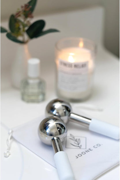 Stainless Steel Face & Eye Roller - 2 Pack Cryo Globes for Face, Neck & Eyes - Reduces Dark Circles & Wrinkles