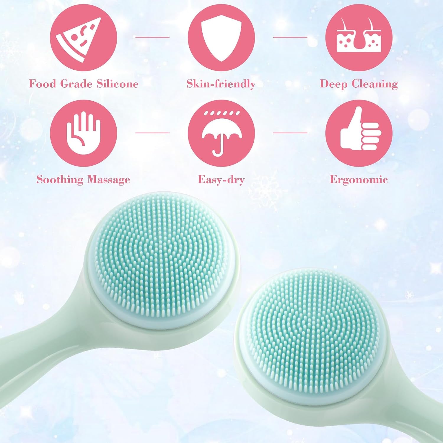 2 Pack Silicone Manual Facial Cleansing Brush, Skin Friendly Waterproof Face Cleaning Scrubber Exfoliator Cleanser for Blackheads Whiteheads Makeup Residues Removal- Green