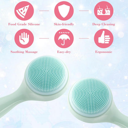 2 Pack Silicone Manual Facial Cleansing Brush, Skin Friendly Waterproof Face Cleaning Scrubber Exfoliator Cleanser for Blackheads Whiteheads Makeup Residues Removal- Green