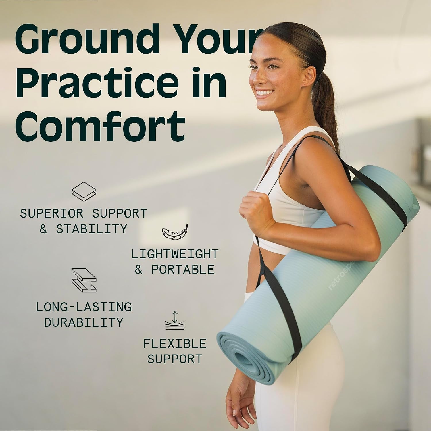 Retrospec Solana Yoga Mat Thick 1/2In Non-Slip Workout Mat with Nylon Strap - 72X24In Exercise Mat for Pilates, Stretching & Fitness - BPA Free, Easy Clean