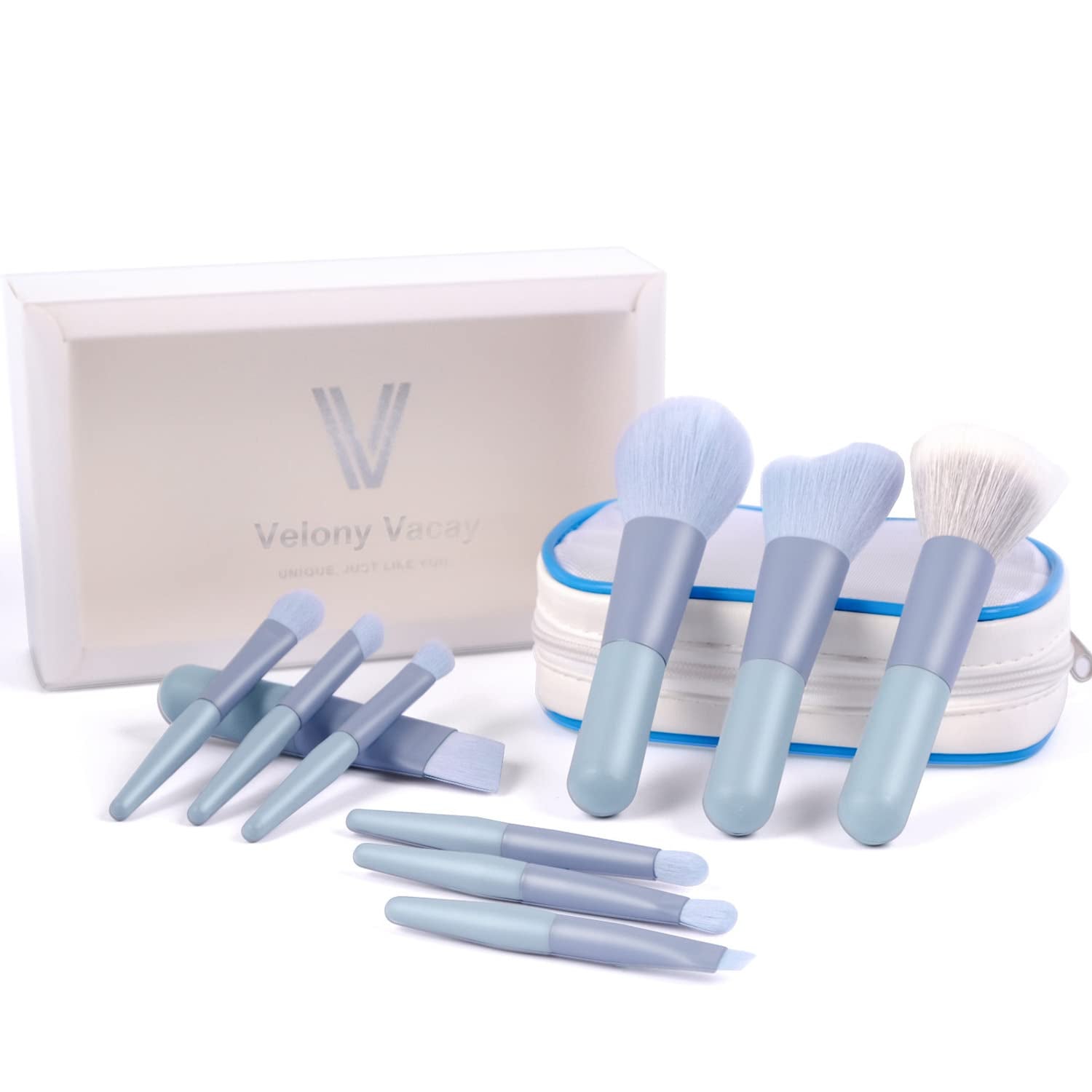 11Pcs Travel Makeup Brushes Set, Mini Portable Makeup Brush Set with Travel Case Blending Face Powder Foundation Eye Shadow Concealer Make up Brushes Tool Kit