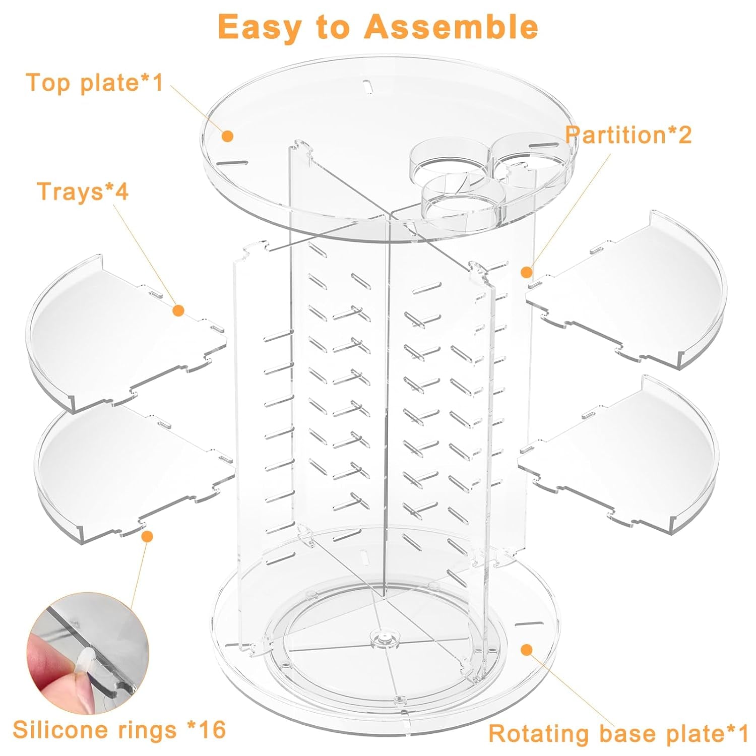 Rotating Makeup Organizer, DIY 8 Adjustable Layers Spinning Skincare Storage, Cosmetic Display Case with Brush Holder and Perfume Tray, Multi-Function Vanity Bathroom Countertop Organizer Clear