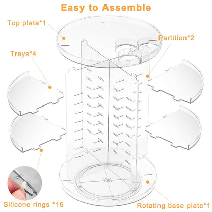 Rotating Makeup Organizer, DIY 8 Adjustable Layers Spinning Skincare Storage, Cosmetic Display Case with Brush Holder and Perfume Tray, Multi-Function Vanity Bathroom Countertop Organizer Clear