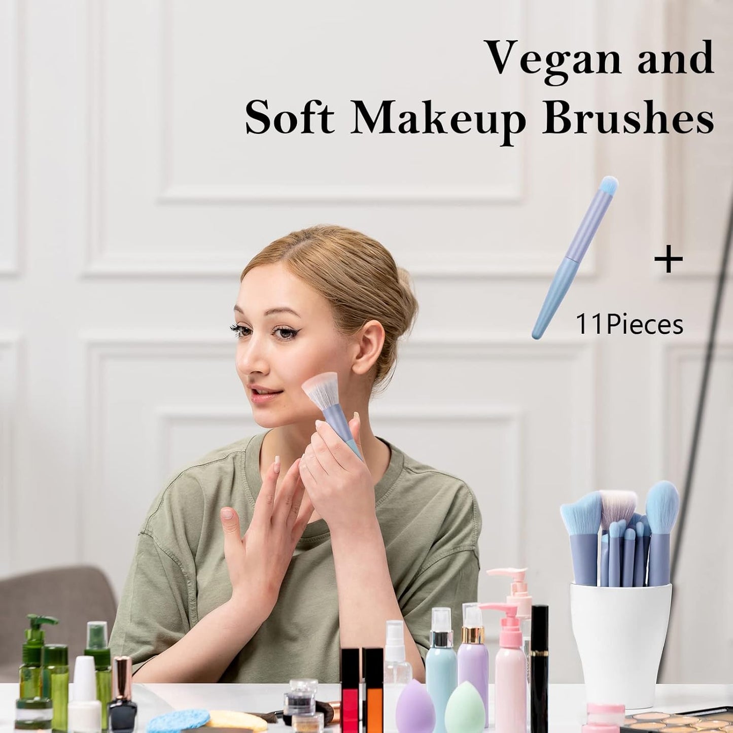 11Pcs Travel Makeup Brushes Set, Mini Portable Makeup Brush Set with Travel Case Blending Face Powder Foundation Eye Shadow Concealer Make up Brushes Tool Kit